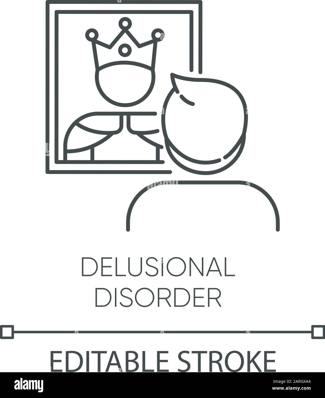 Icône linéaire trouble délirant. L'homme dans la réflexion miroir. Les croyances de bizzare. Mégalomanie. Maladie mentale. Illustration de la ligne fine. Symbole de contour. Vecto Illustration de Vecteur