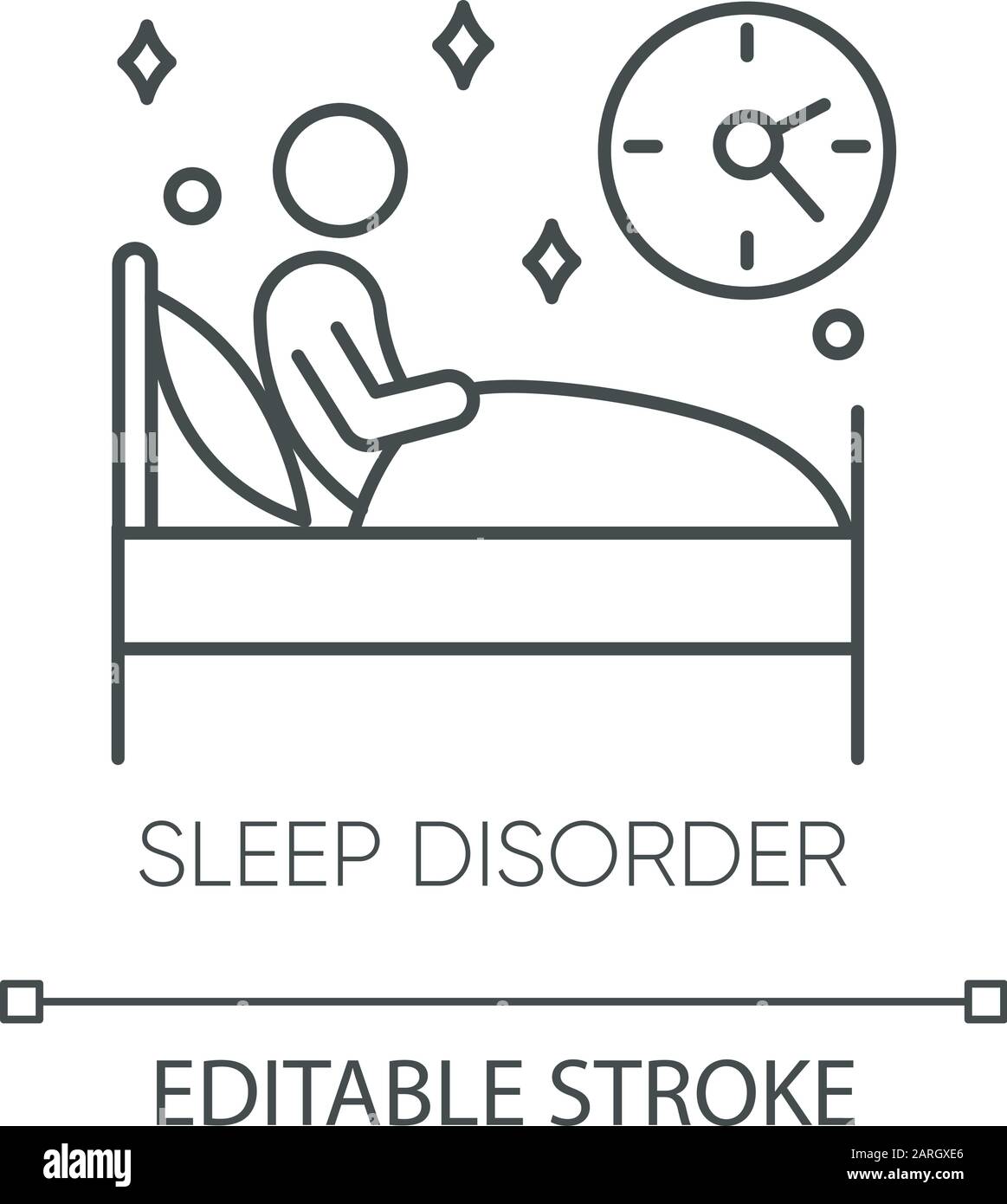 Icône linéaire de privation de sommeil. Insomnie. Cauchemar et terreur de nuit. Dyssomnie. Trouble mental. Illustration de la ligne fine. Symbole de contour. Isolat vectoriel Illustration de Vecteur