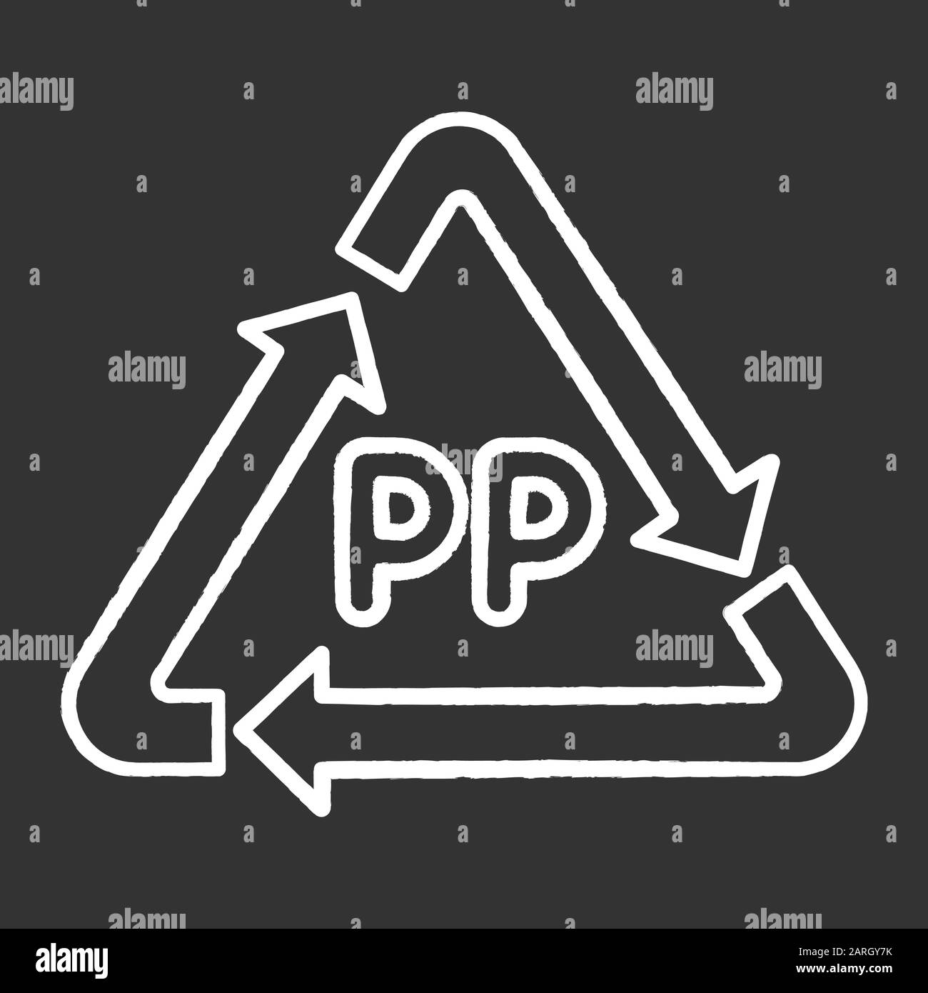 Icône craie de symbole PP. Marquage polymère thermoplastique. Code d'identification de la résine. Recyclage du plastique. Chimie organique. Protection de l'environnement. Isolé Illustration de Vecteur