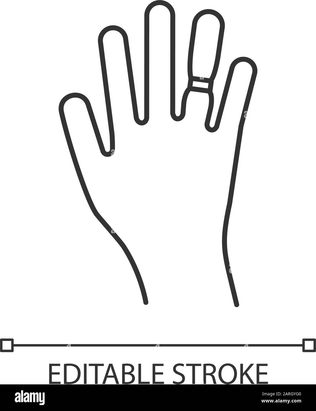 Icône de gonflement linéaire. Gain de poids. Doigt gonflé. Ballonnements sur le bras. Gonflage à la main. Symptôme prémenstruel. Illustration de la ligne fine. Symbole de contour. Vec Illustration de Vecteur