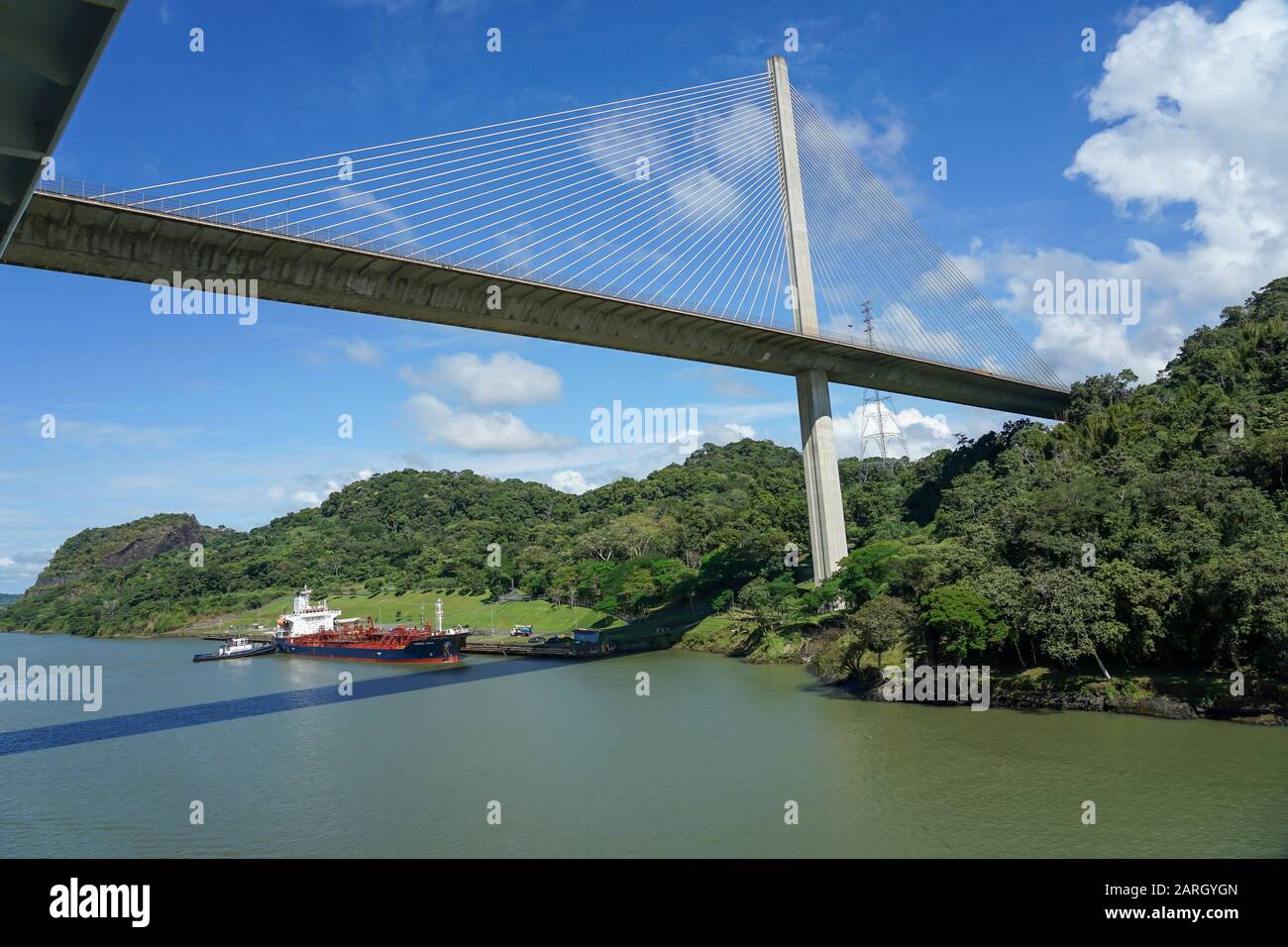 Canal de Panama, province de Colon, Panamax, lac de Gatun, bateau de croisière et navires de fret passant par des écluses. Banque D'Images