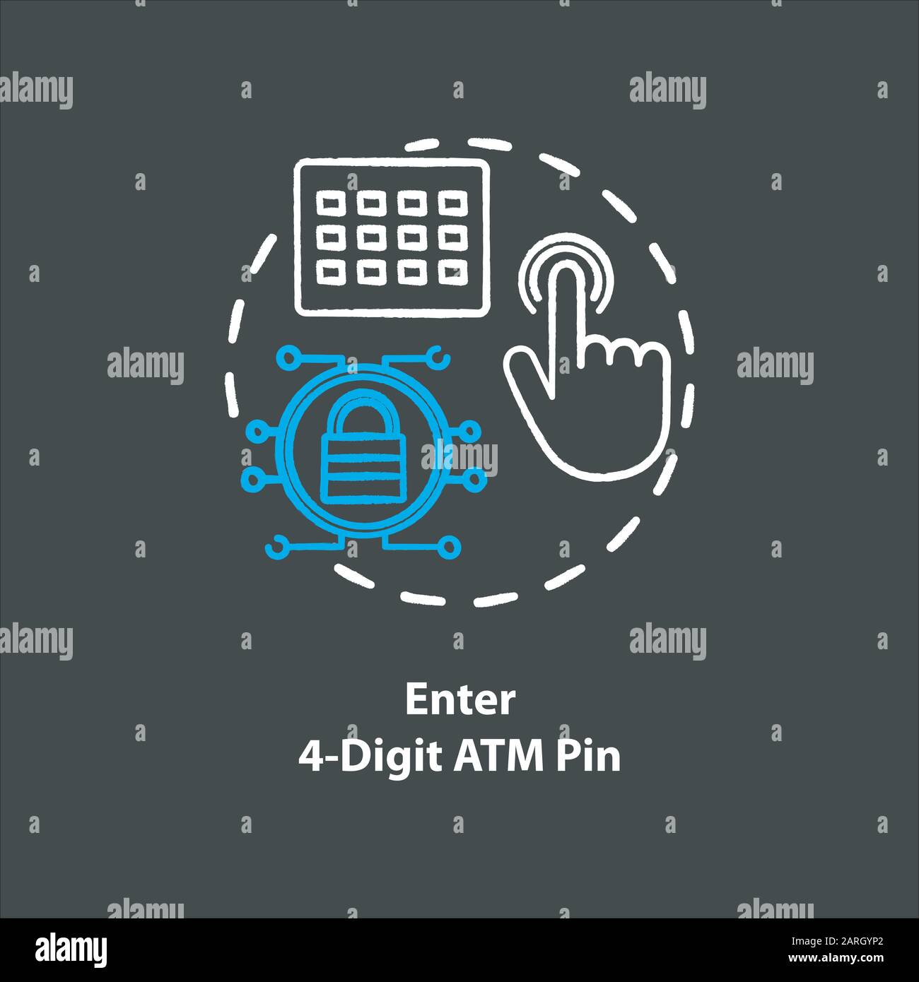 Entrez l'icône de concept de craie de broche ATM à 4 Chiffres. Idée de demande de mot de passe. Procédure de retrait d'argent. Cashpoint, cashline. Opération financière. Vecteur isolé Illustration de Vecteur