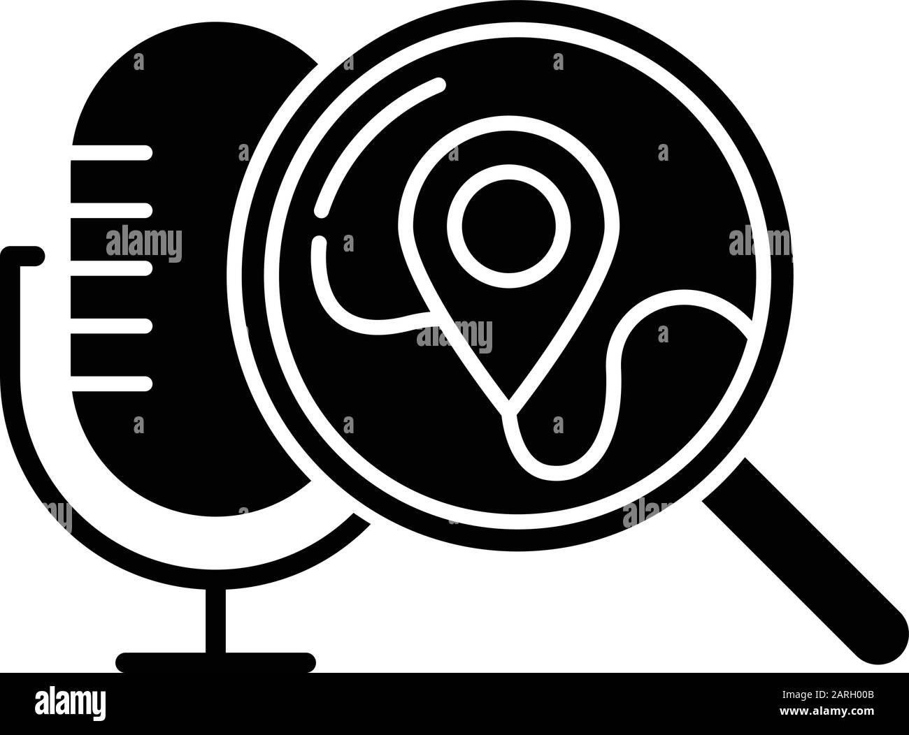 Icône de glyphe de requête vocale de géolocalisation. Recherche de position. Contrôle du son, commande du microphone, loupe. Assistant intelligent. Symbole silhouette. Negati Illustration de Vecteur