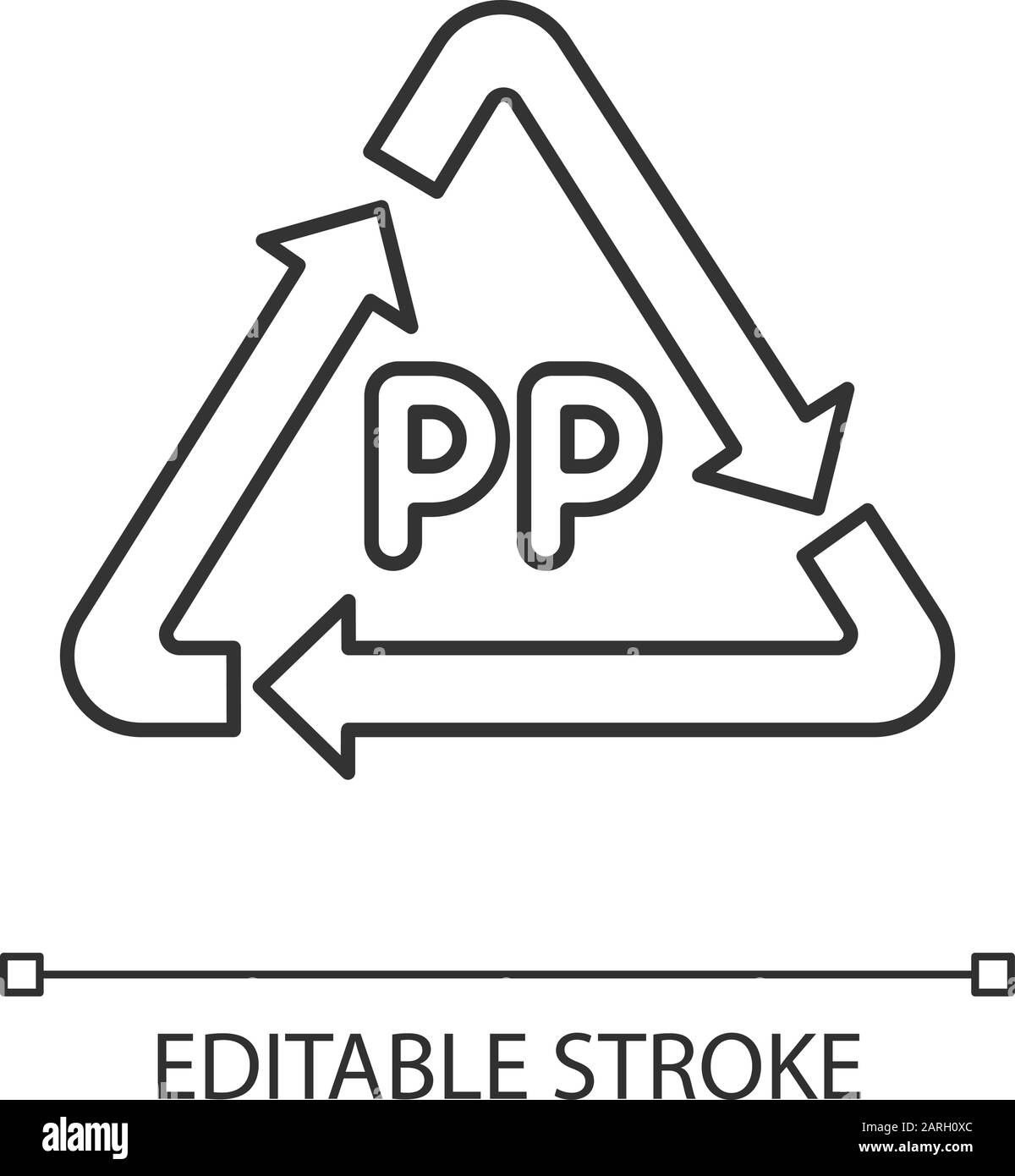 Icône linéaire néon de symbole PP. Marquage polymère thermoplastique. Code d'identification de la résine. Chimie organique. Illustration de la ligne fine. Symbole de contour. Vecto Illustration de Vecteur