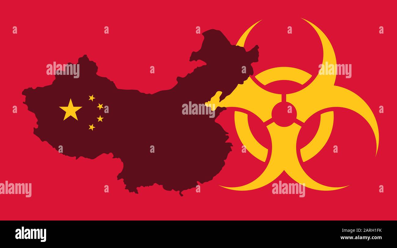 Silhouette chinoise avec signe de virus sur fond rouge Banque D'Images