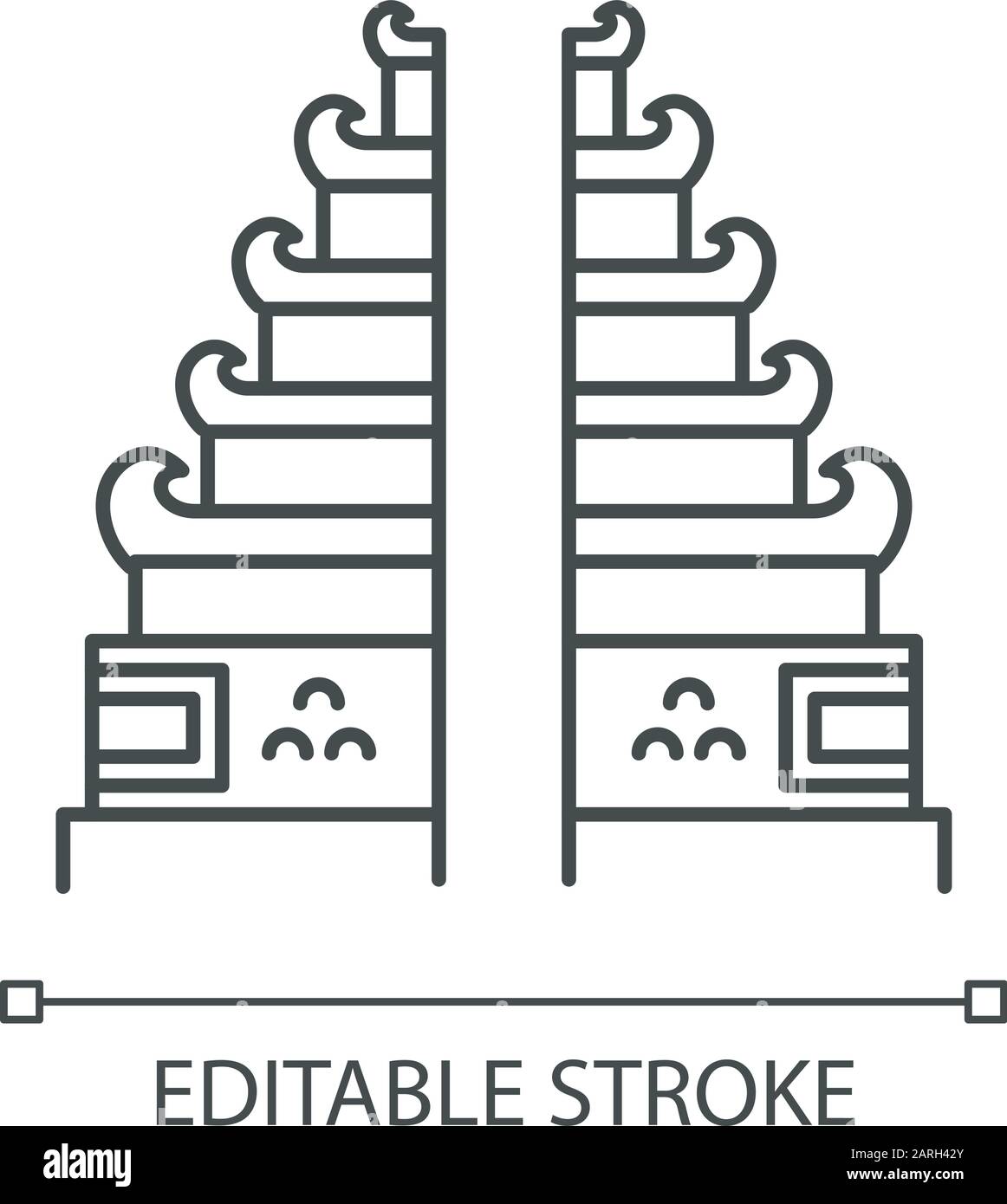 Icône linéaire du temple Pura Lempuyang. Lieux religieux indonésiens. Entrée à porte séparée hindouiste di bentar. Illustration de la ligne fine. Symbole de contour. Vec Illustration de Vecteur