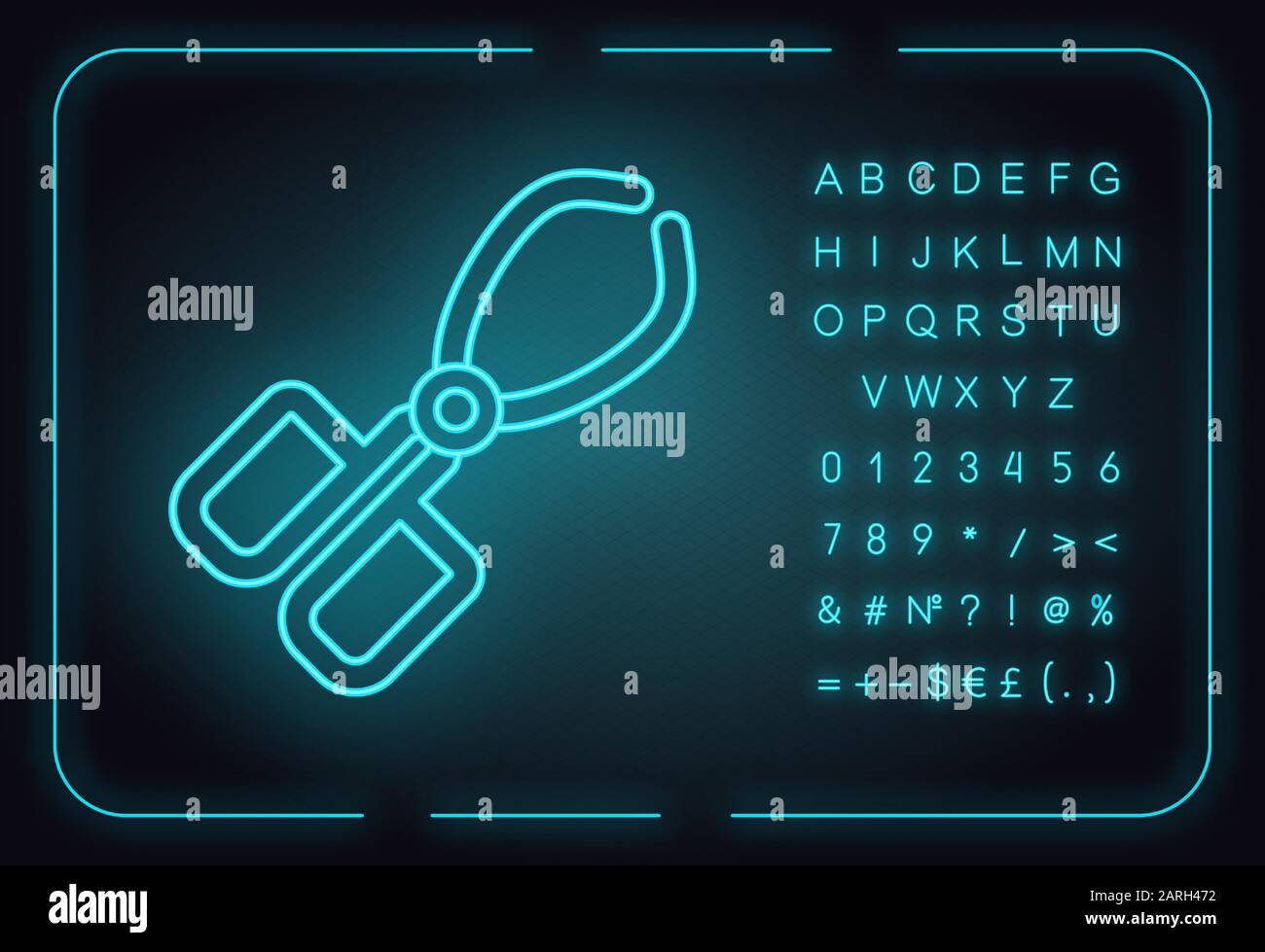 Icône de néon pour pinces creuset. Chirurgien, équipement médical. Instrument de laboratoire en acier inoxydable. Pinces pour bécher. Pince de serrage. Chimie organique. Si brillant Illustration de Vecteur