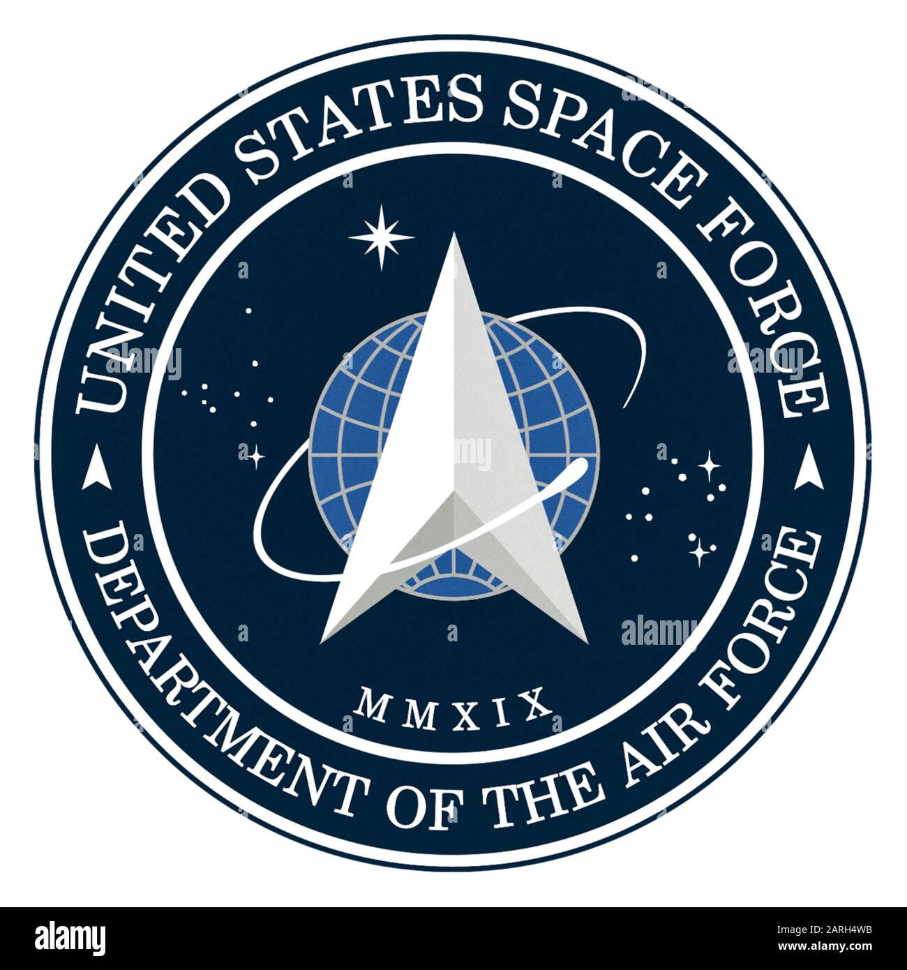 Sceau de la Force spatiale des États-Unis (USSF) la sixième branche des forces armées américaines créée le 20 décembre 2019 spécialisée dans la guerre spatiale. En janvier 2020, 16 000 anciens membres de la Force aérienne sont affectés à la Force spatiale des États-Unis. Banque D'Images