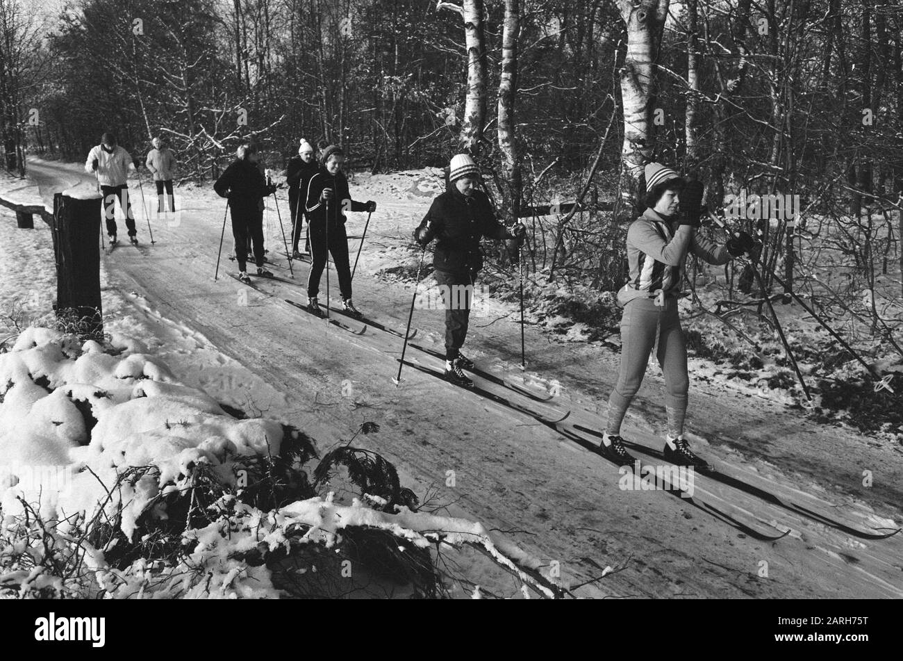 Les sports d'hiver par la neige et le gel intense dans de nombreux endroits ont été des skis de fond piégés comme ici sur le Veluwe Date: 5 janvier 1985 lieu: Gueldre, Veluwe mots clés: Ski de fond Banque D'Images