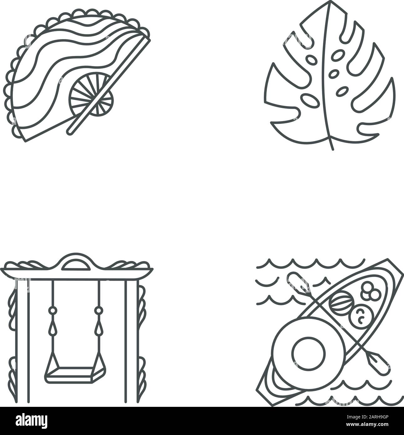 Jeu d'icônes linéaires Indonésie. Voyage en campagne tropicale. Culture indonésienne. Exploration de la nature exotique. Symboles de contour de ligne mince. Contour vectoriel isolé malade Illustration de Vecteur