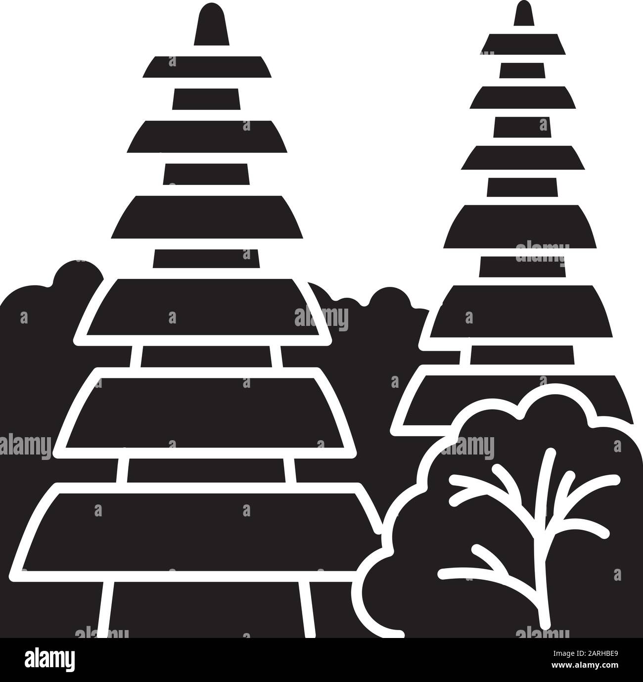 Pura tanah Lot temple dans l'icône glyphe de Bali. Destinations touristiques indonésiennes et lieux religieux. Temple hindouiste avec toit en herbe. Symbole silhouette. Illustration de Vecteur