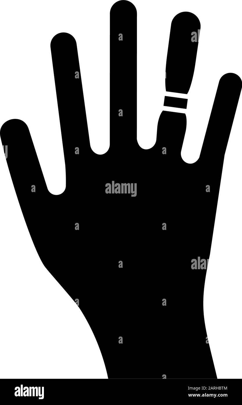 Icône de glyphe de gonflement. Gain de poids. Doigt gonflé. Ballonnements sur le bras. Gonflage à la main. Traumatisme articulaire. Symptôme du syndrome prémenstruel. Symbole silhouette. Ne Illustration de Vecteur