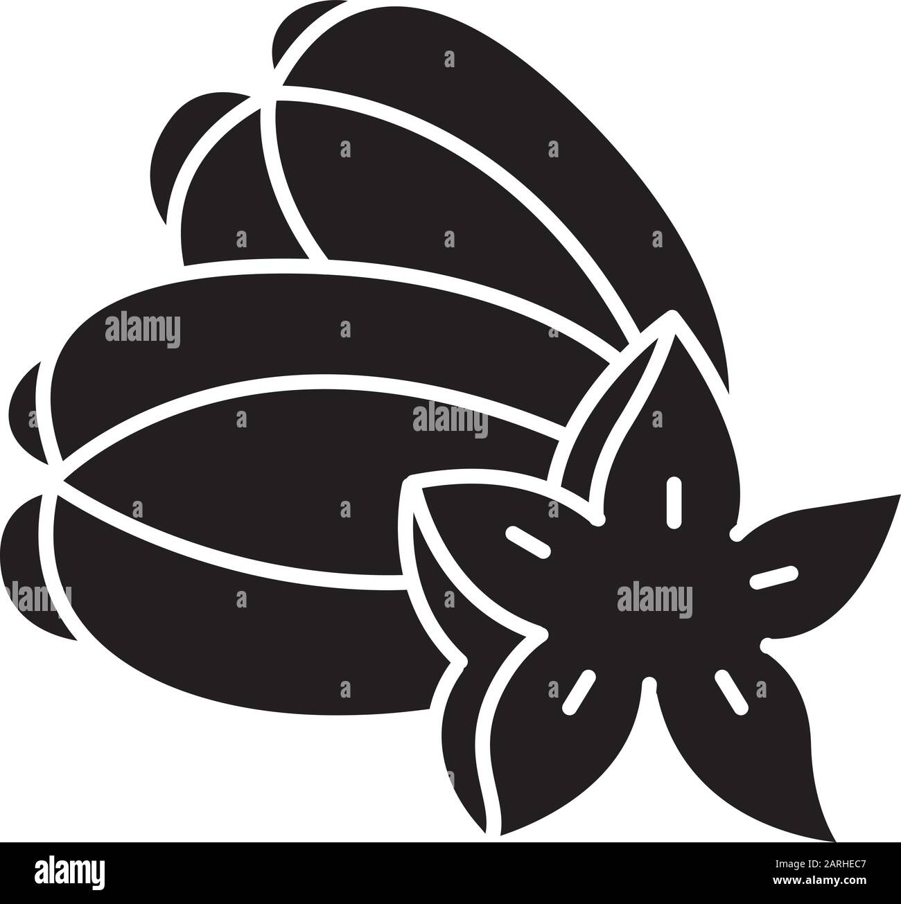 Icône représentant un glyphe aux fruits étoiles. Morceau de carambola. Explorez les spécialités locales. Fruits au goût unique. Pomme étoile asiatique. Plante tropicale exotique. Silhouette symb Illustration de Vecteur