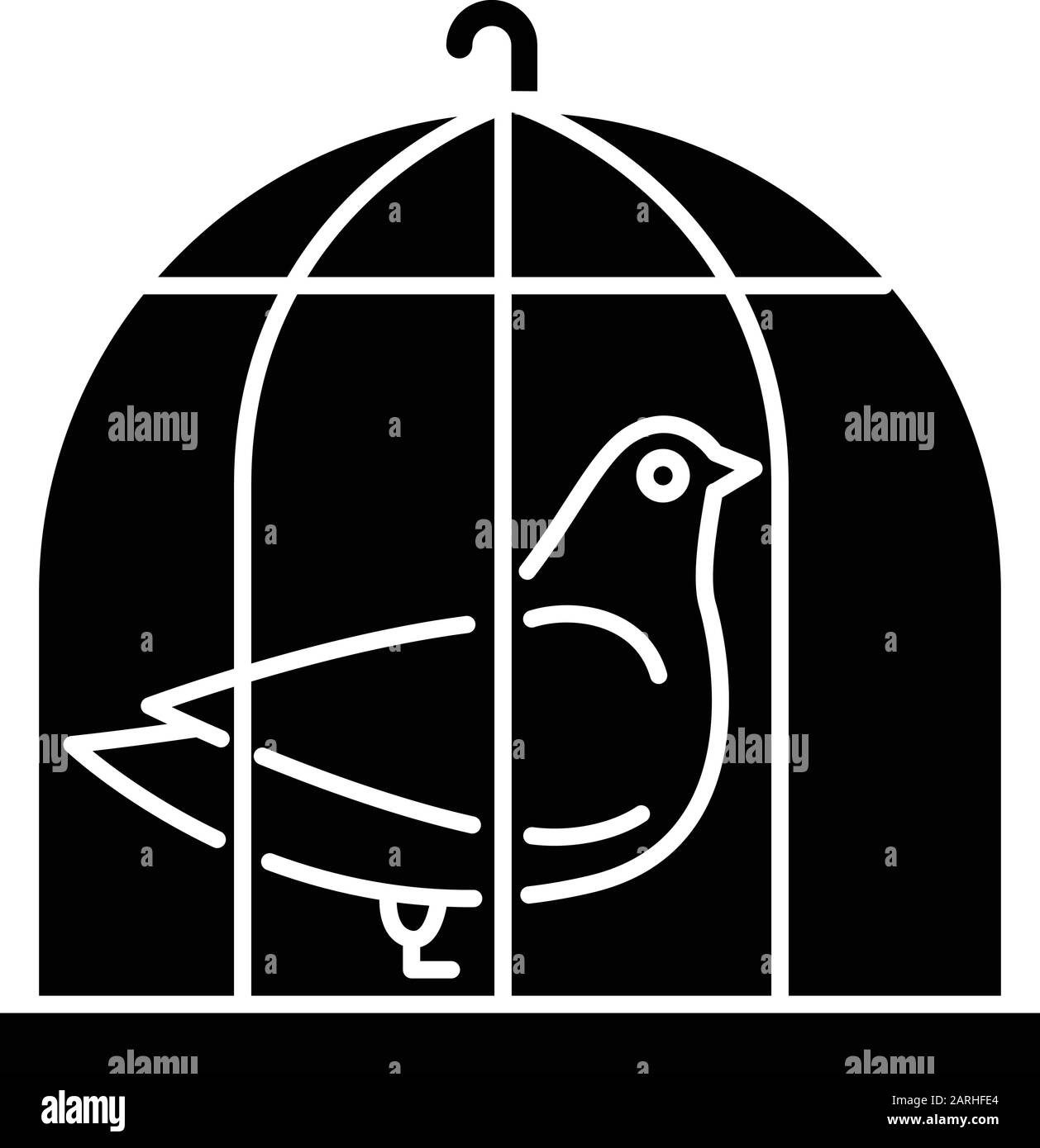 Icône Pigeon in cage glyphe. Oiseau captif. Signe de paix. Nightingale en captivité. Récit de la Bible. Symbole chrétien de pureté. Symbole silhouette. Illustration de Vecteur