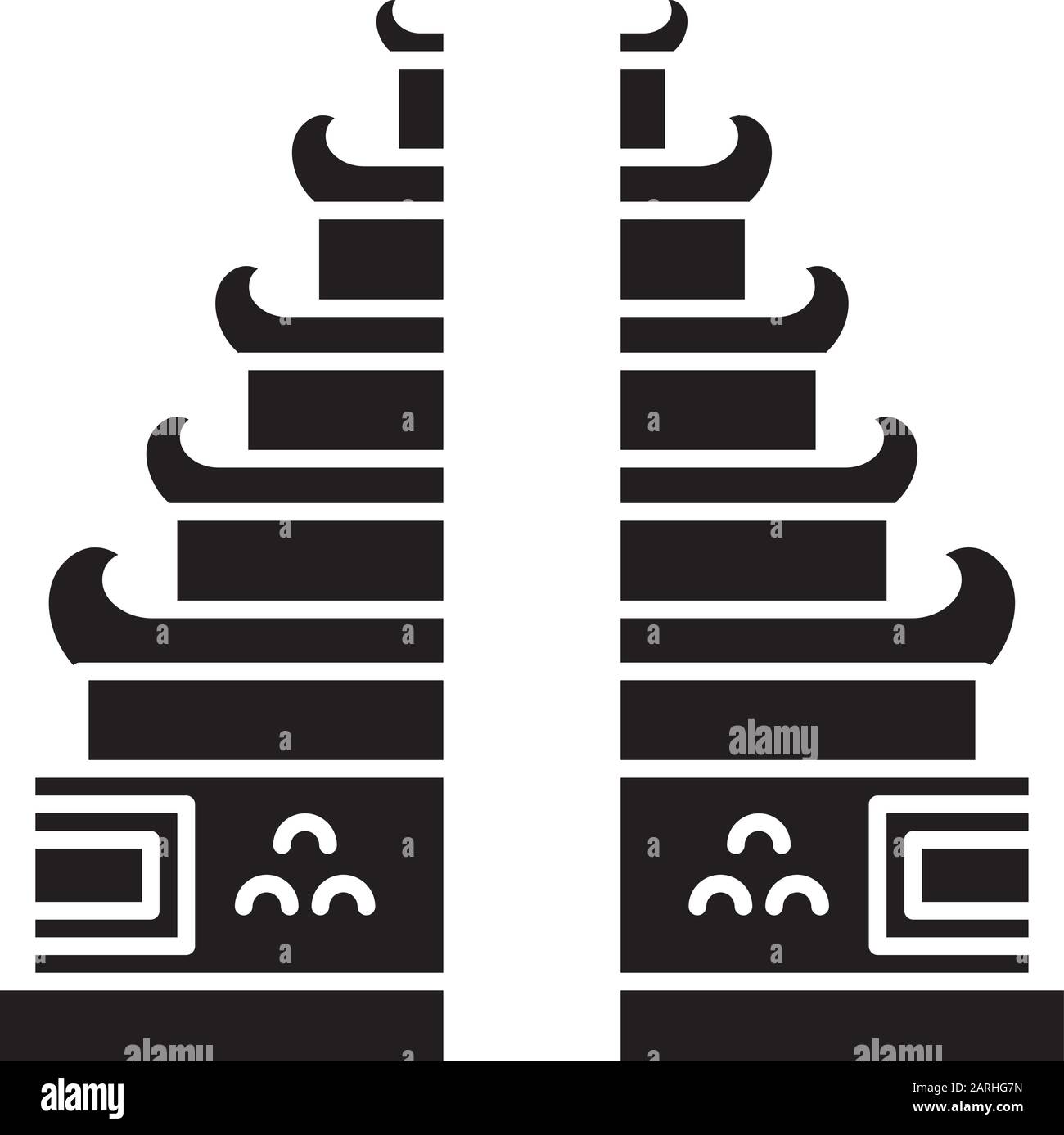 Icône de glyphe du temple de Pura Lempuyang. Lieux religieux indonésiens. Entrée à porte séparée hindouiste di bentar. Visite balinaise. Symbole silhouette. Neg Illustration de Vecteur