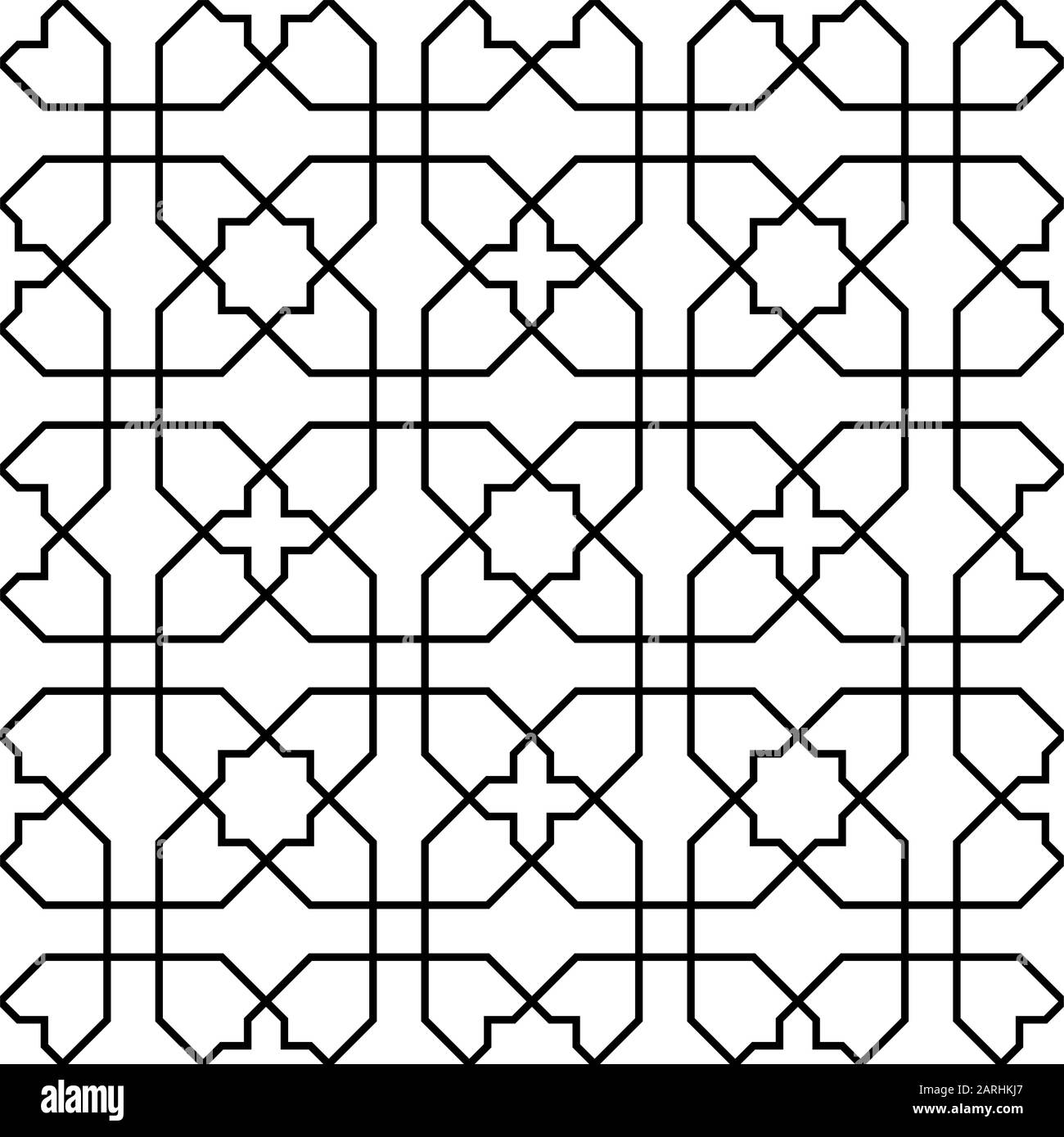 Ornement géométrique transparent basé sur l'art arabe traditionnel.lignes noires et fond blanc.Grand design pour tissu,textile,couverture,papier d'emballage,dos Illustration de Vecteur