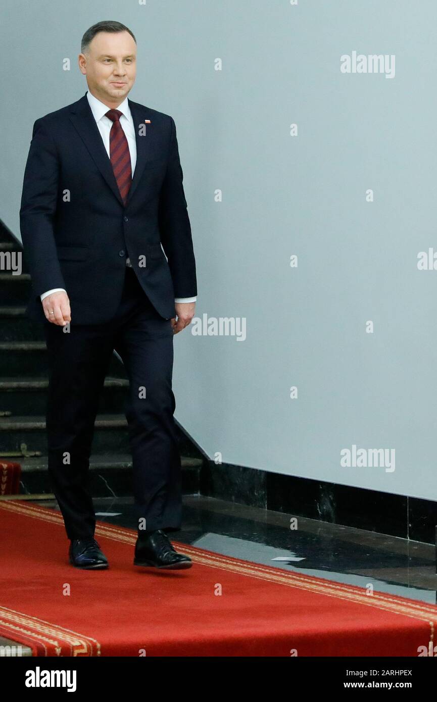 28 janvier 2020, Varsovie, Pologne: 28 janvier 2020, Varsovie, Pologne: Le Président Andrzej Duda a reçu le Premier Ministre du Grand-Duché de Luxembourg, Xavier Bettel, au Palais présidentiel..Sur la photo: Andrzej Duda (image de crédit: © Grzegorz Banaszak/ZUMA Wire) Banque D'Images