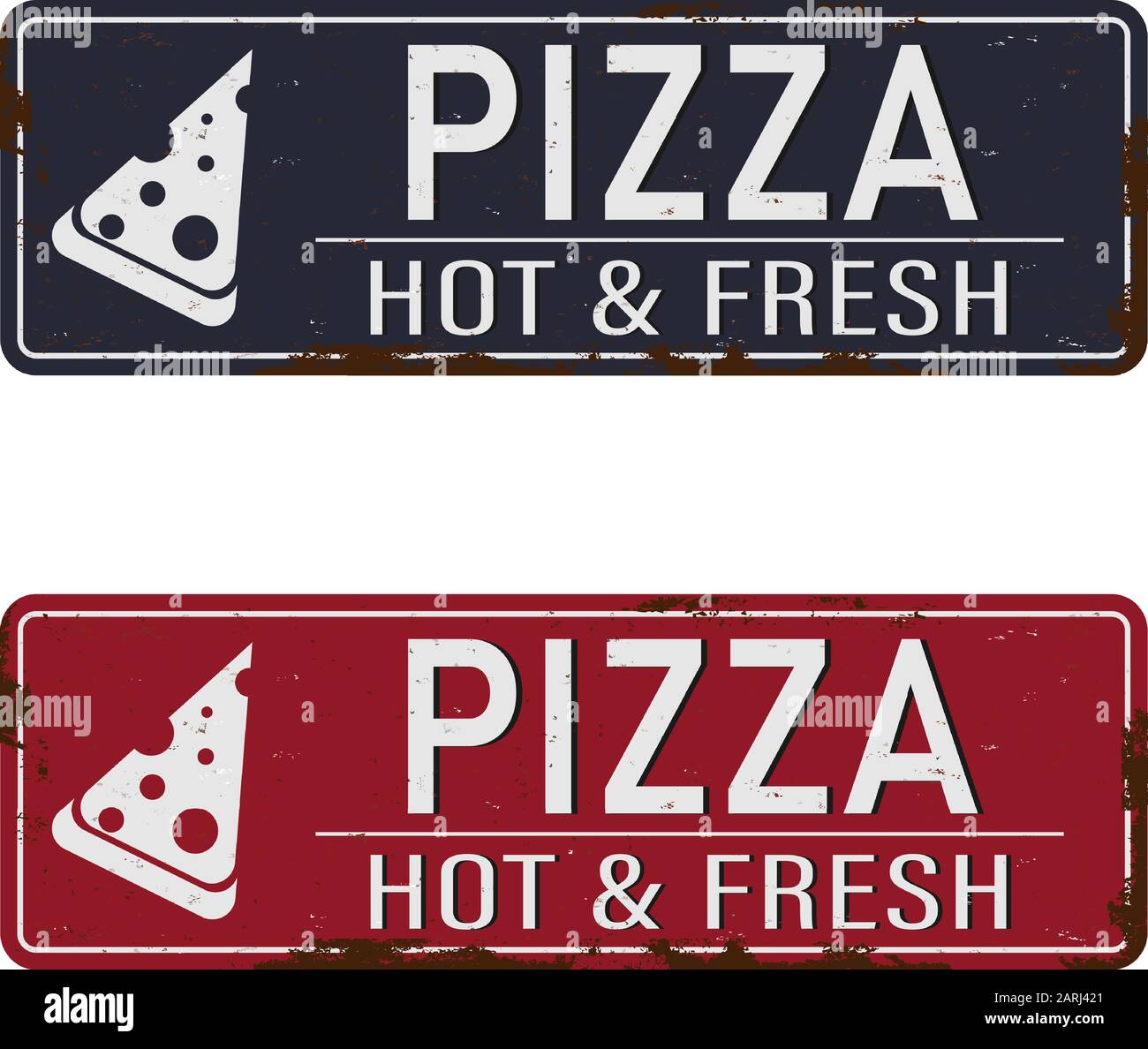 Logo pizza. Chaud et frais, symbole, timbre, icône, panneau, nourriture isolée sur fond blanc. Illustration de Vecteur