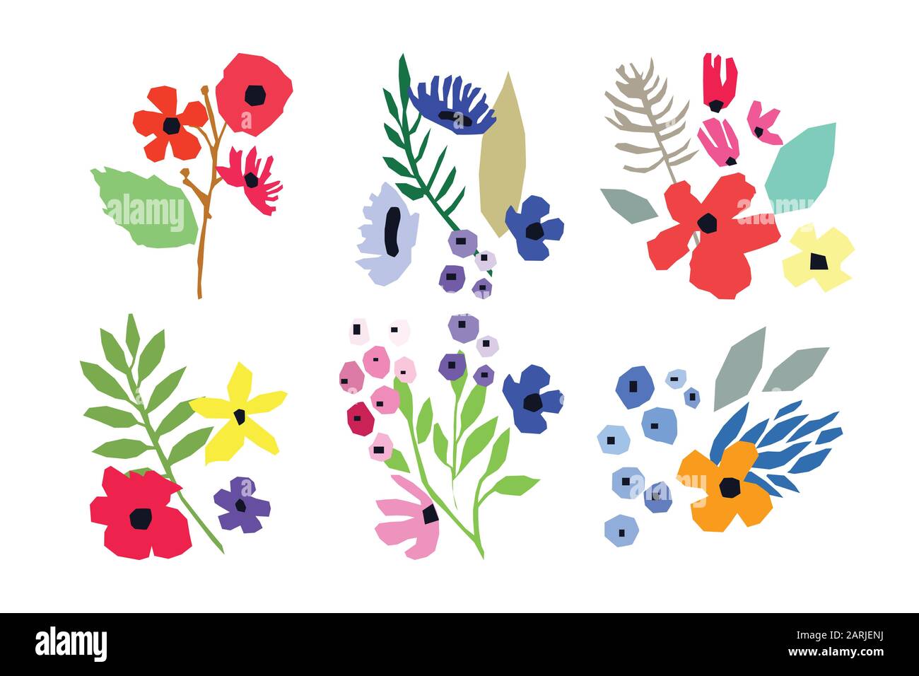 Collection de fleurs vectorielles sur fond blanc. Bouquets vectoriels. Conception simple. Illustration de Vecteur