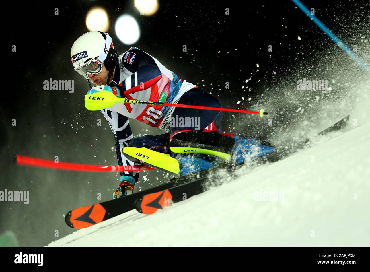 Dave Ryding, de Grande-Bretagne, fait la course à la coupe du monde de ski alpin Audi FIS le 28 janvier 2020 à Schladming, en Autriche. Banque D'Images