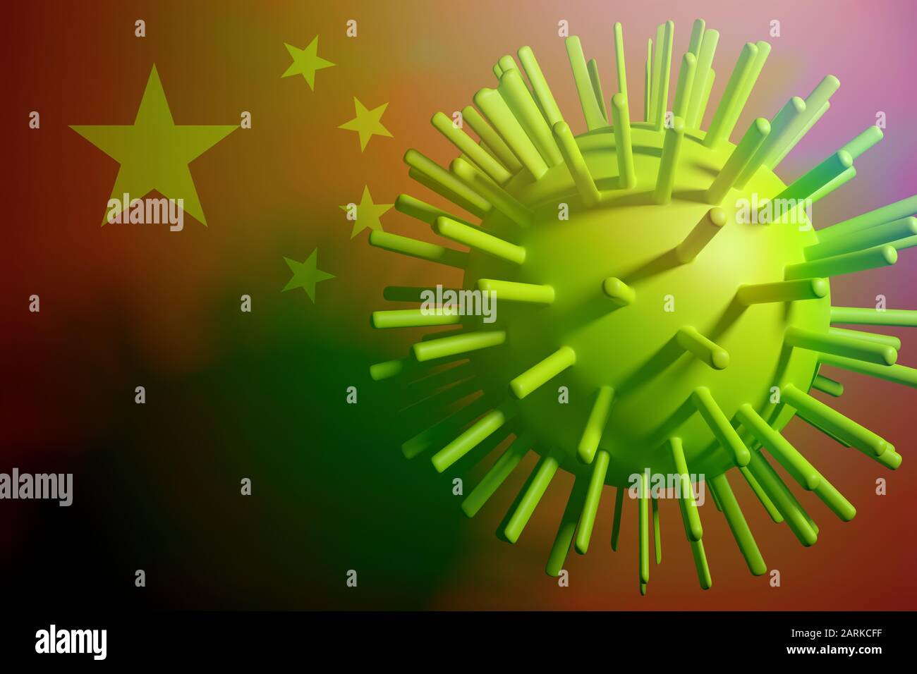 Coronavirus Vert Avec Ombre Sur L'Épidémie Du Drapeau De Chine Illustration Banque D'Images