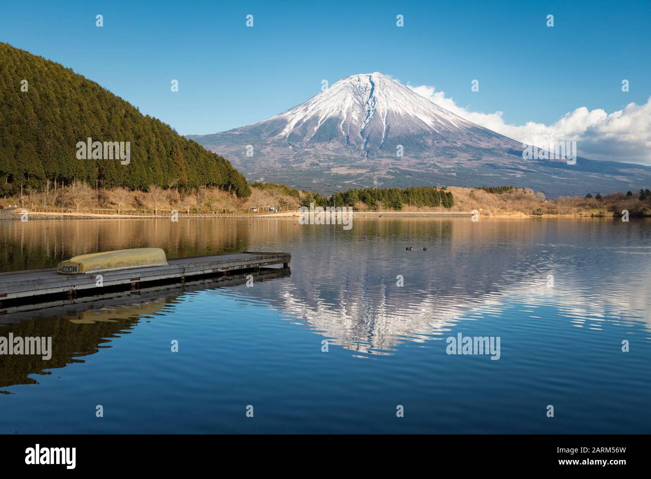 Mt. Fuji Reflété Dans Le Lac Tanuki Banque D'Images