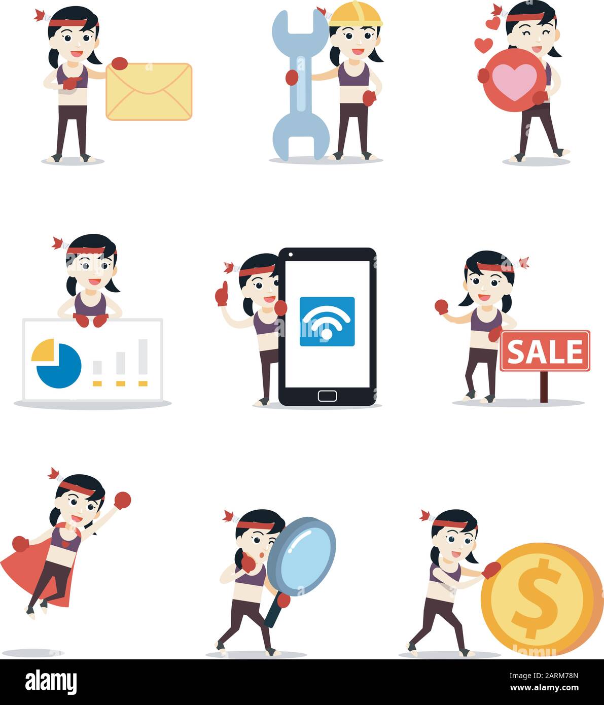 Jeu de femmes de caractère dans la compétition de combat de muay Thai. Illustration de Vecteur