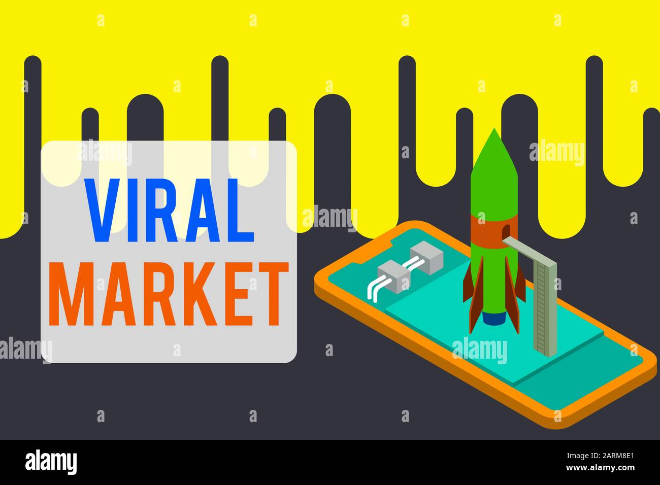 Texte de l'écriture manuscrite marché virale. La photo conceptuelle de l'information sur un produit s'étend entre montrant prêt à mentir fusée de lancement smartphone. Commencer Banque D'Images