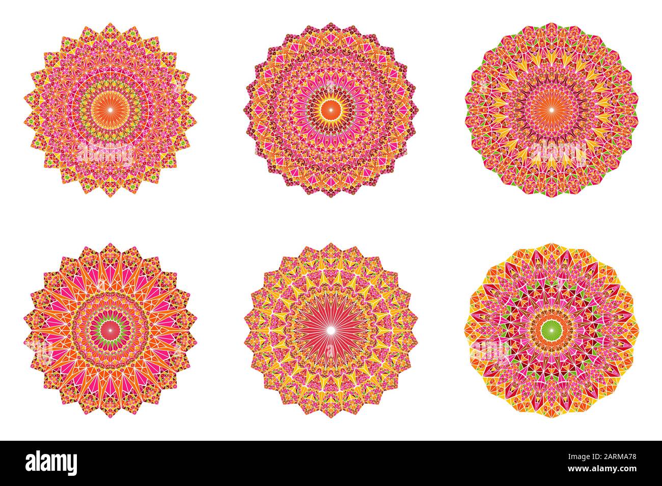Triangle géométrique ornée mandala mosaic set - polygonal ronde circulaire résumé graphique de vecteur de fond sur Illustration de Vecteur