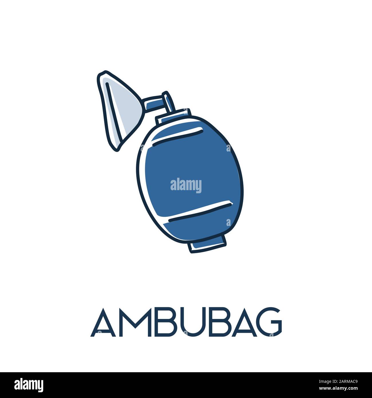 Illustration de l'icône plate médique dessinée à la main du masque de valve Ambu Bag Illustration de Vecteur