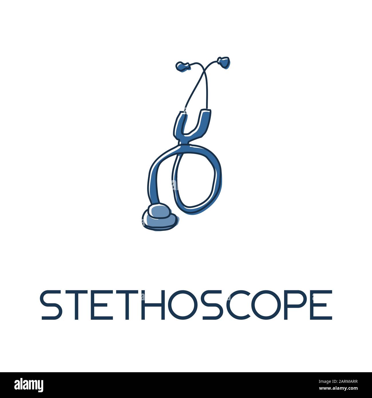 stéthoscope minimaliste hors ligne dessinée à la main icône plate médique Illustration de Vecteur
