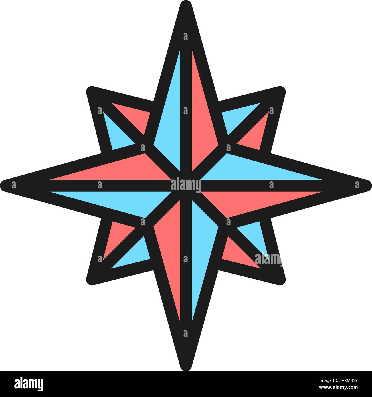 Rose du vent, compas, icône de ligne de couleur plate de navigation. Illustration de Vecteur