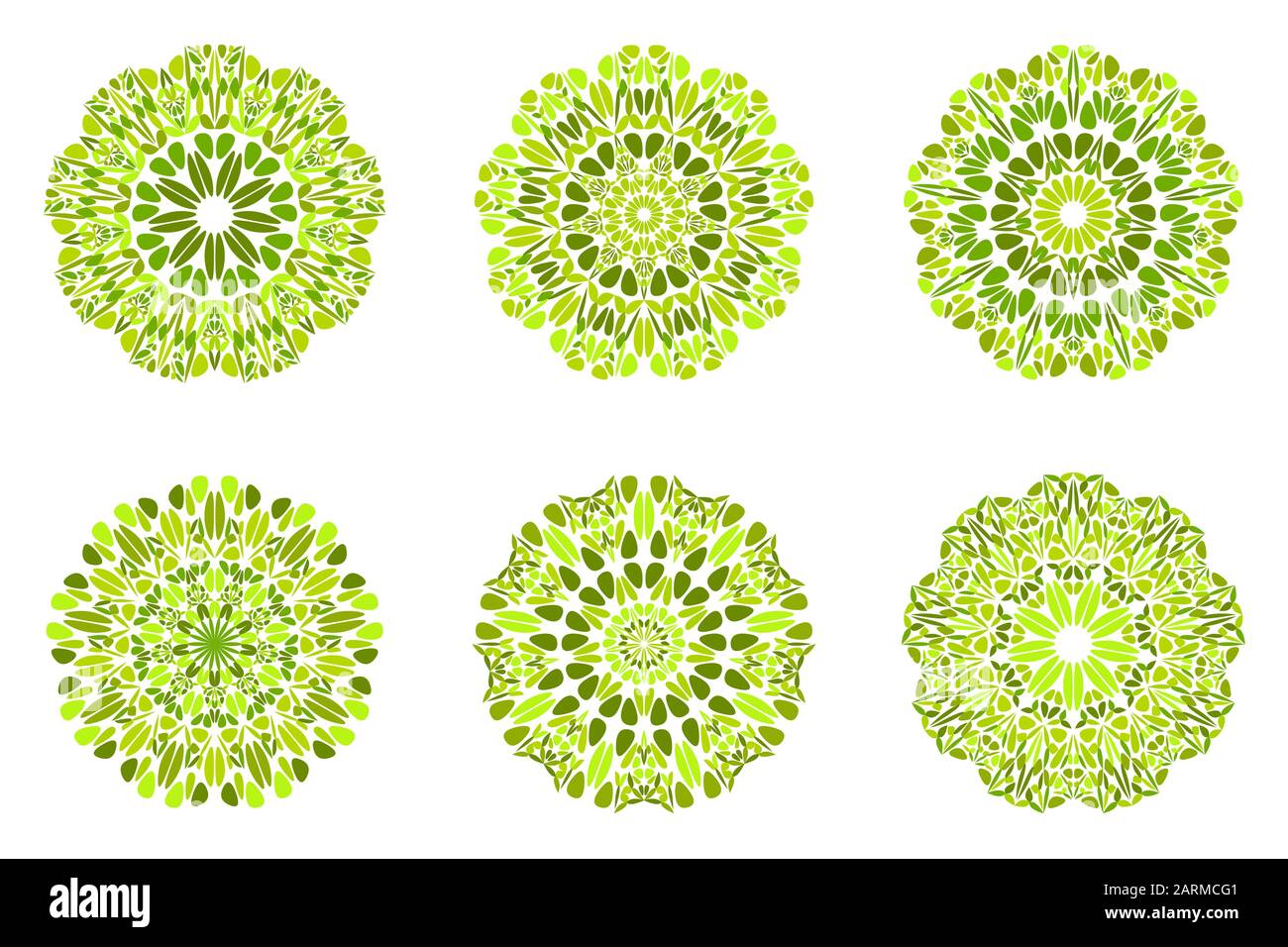 Ensemble de symboles mandala botaniques ronds ornés - éléments graphiques vectoriels décoratifs circulaires à partir de formes géométriques Illustration de Vecteur