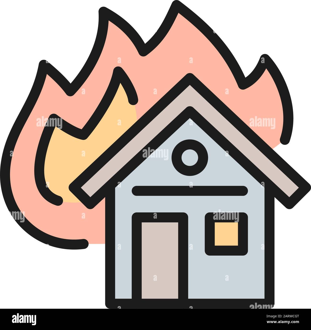 Maison en feu, assurance incendie couleur plate icône. Illustration de Vecteur