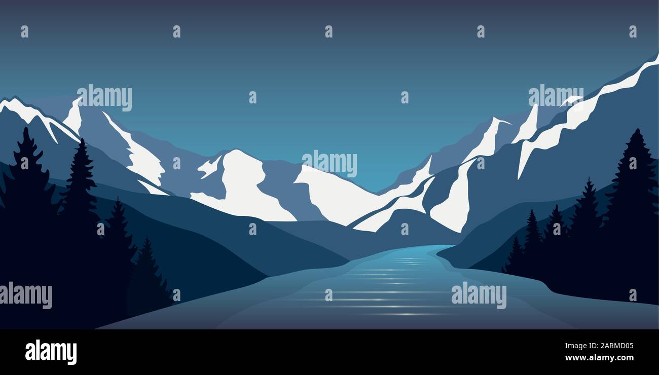 Grande rivière nature paysage aventure en plein air en hiver illustration vectorielle EPS10 Illustration de Vecteur