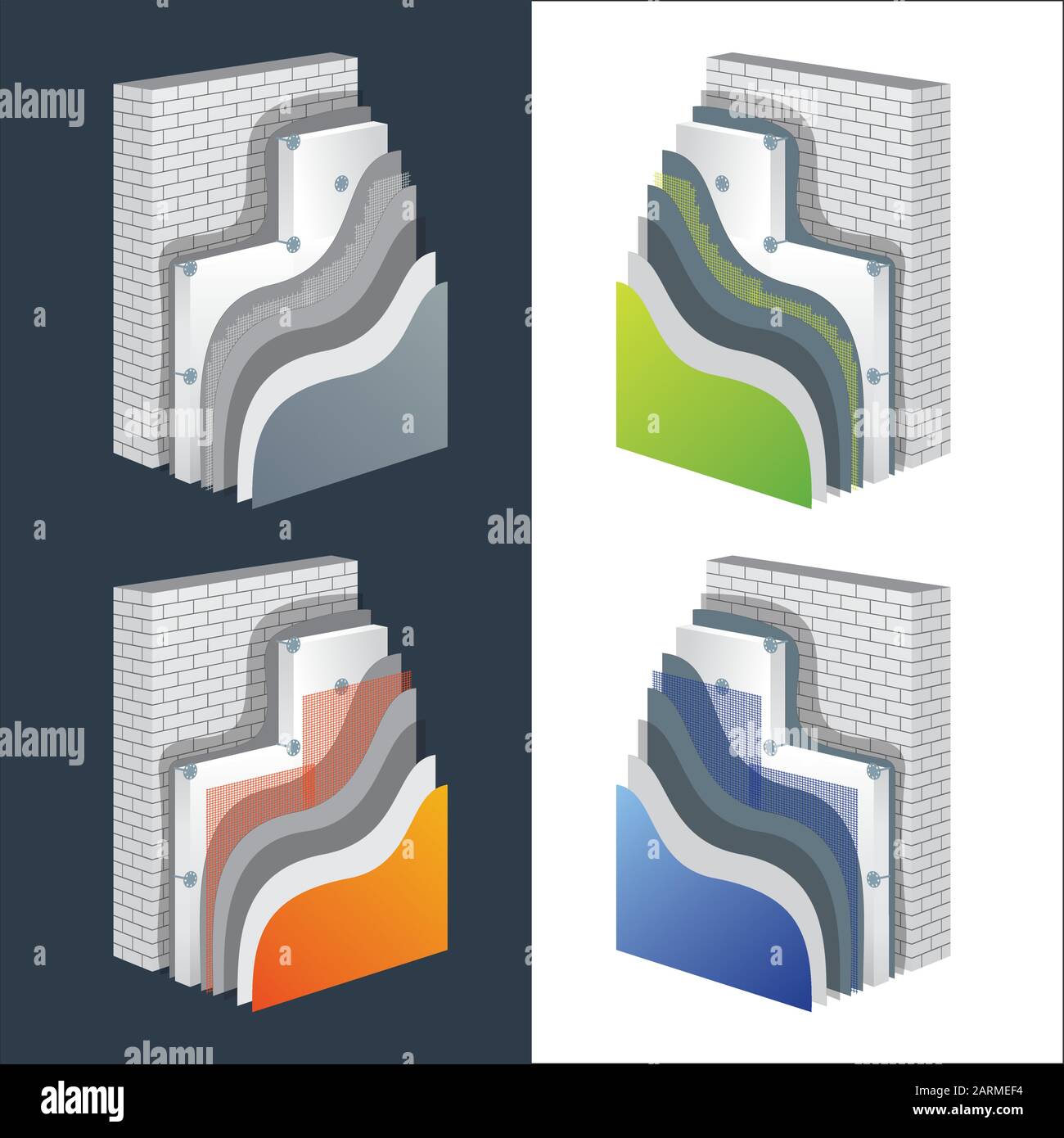 Schéma superposé de section d'isolation thermique. Mur de briques isolé en polystyrène. Illustration des eps10 vectorielles. Illustration de Vecteur