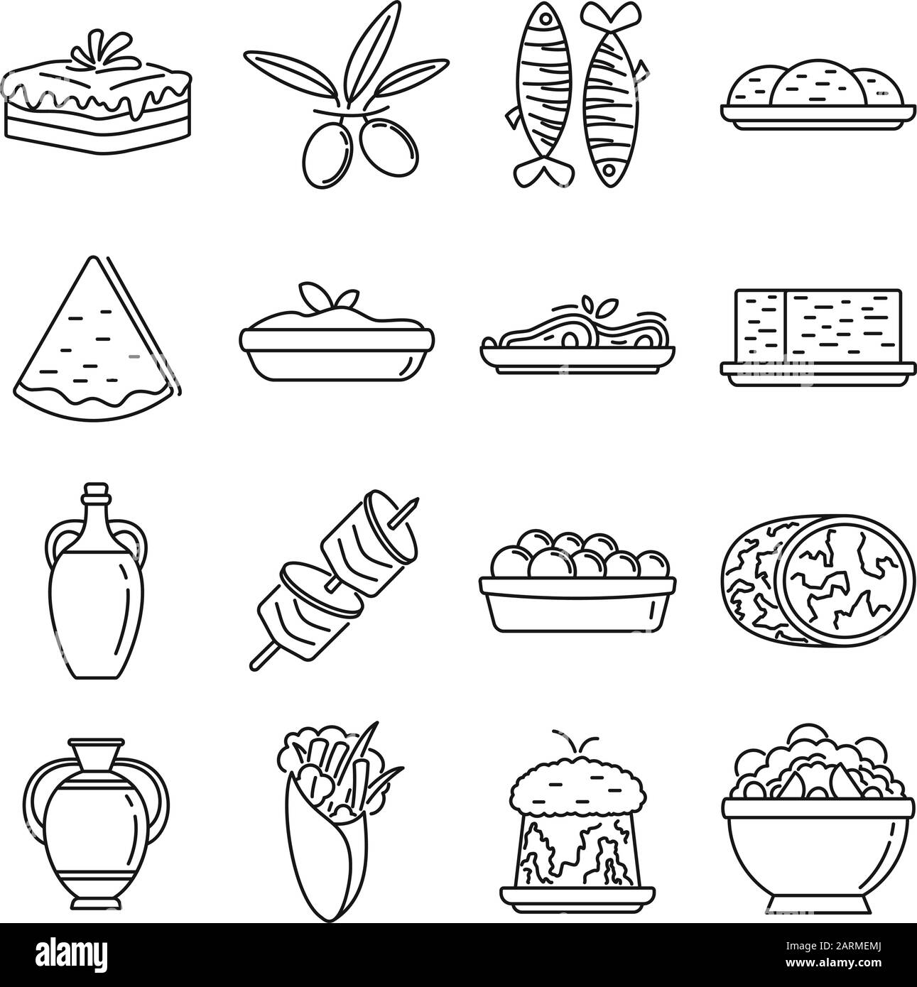 Ensemble d'icônes de cuisine grecque. Ensemble de grandes icônes vectorielles de cuisine grecque pour le web design isolé sur fond blanc Illustration de Vecteur