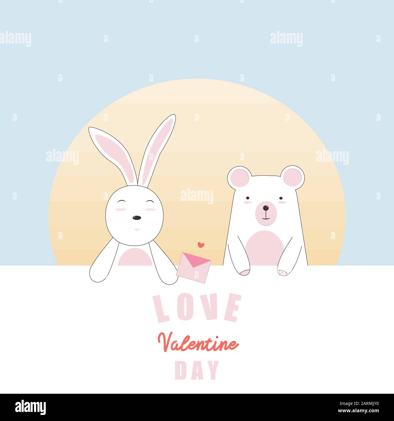 Carte de Saint-Valentin avec lapin et ours amoureux. Carte vectorielle Illustration de Vecteur