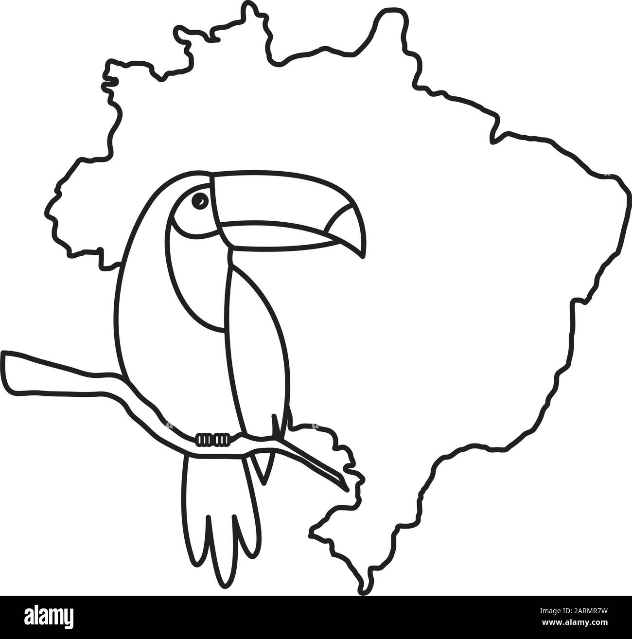 toucan animal exotique avec carte du brésil Illustration de Vecteur
