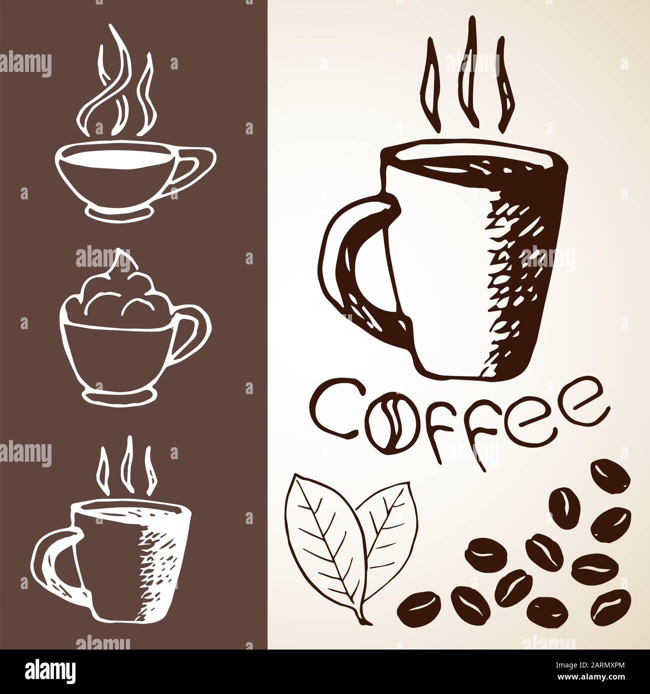 Ensemble de croquis de café. Collection de photos dessinées à la main avec des tasses, des mugs, des haricots, des feuilles et des lettres. Peut être utilisé pour la conception de menus, les bannières, le Web, etc Illustration de Vecteur Ensemble de croquis de café. Collection de photos dessinées à la main avec des tasses, des mugs, des haricots, des feuilles et des lettres. Peut être utilisé pour la conception de menus, les bannières, le Web, etc Illustration de Vecteur