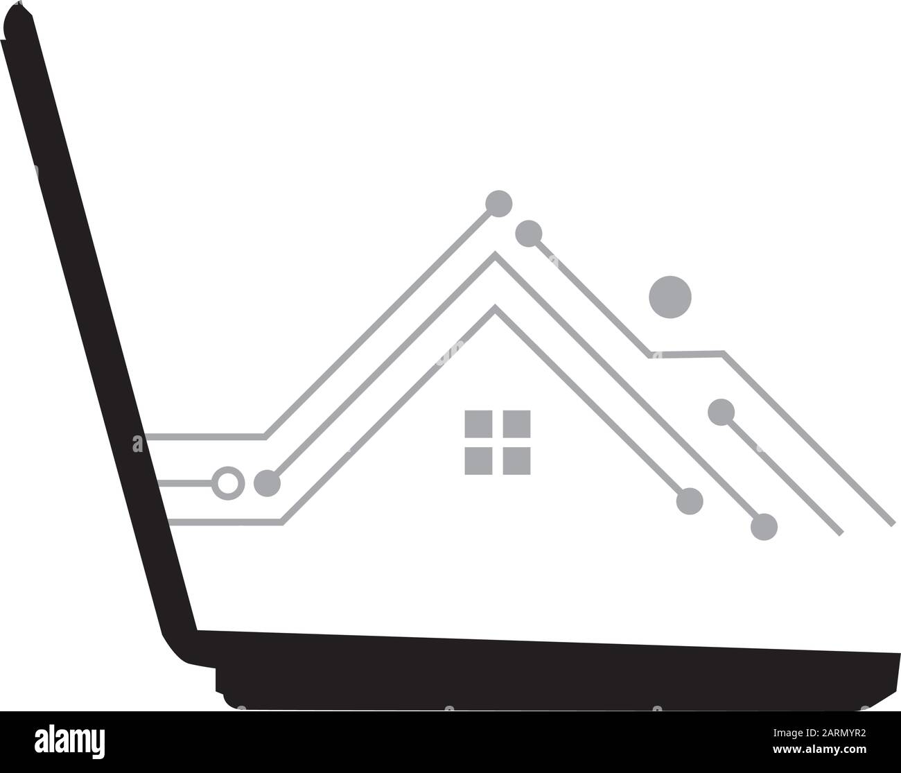 la carte électronique en forme de maison sort de l'écran de l'ordinateur portable Illustration de Vecteur