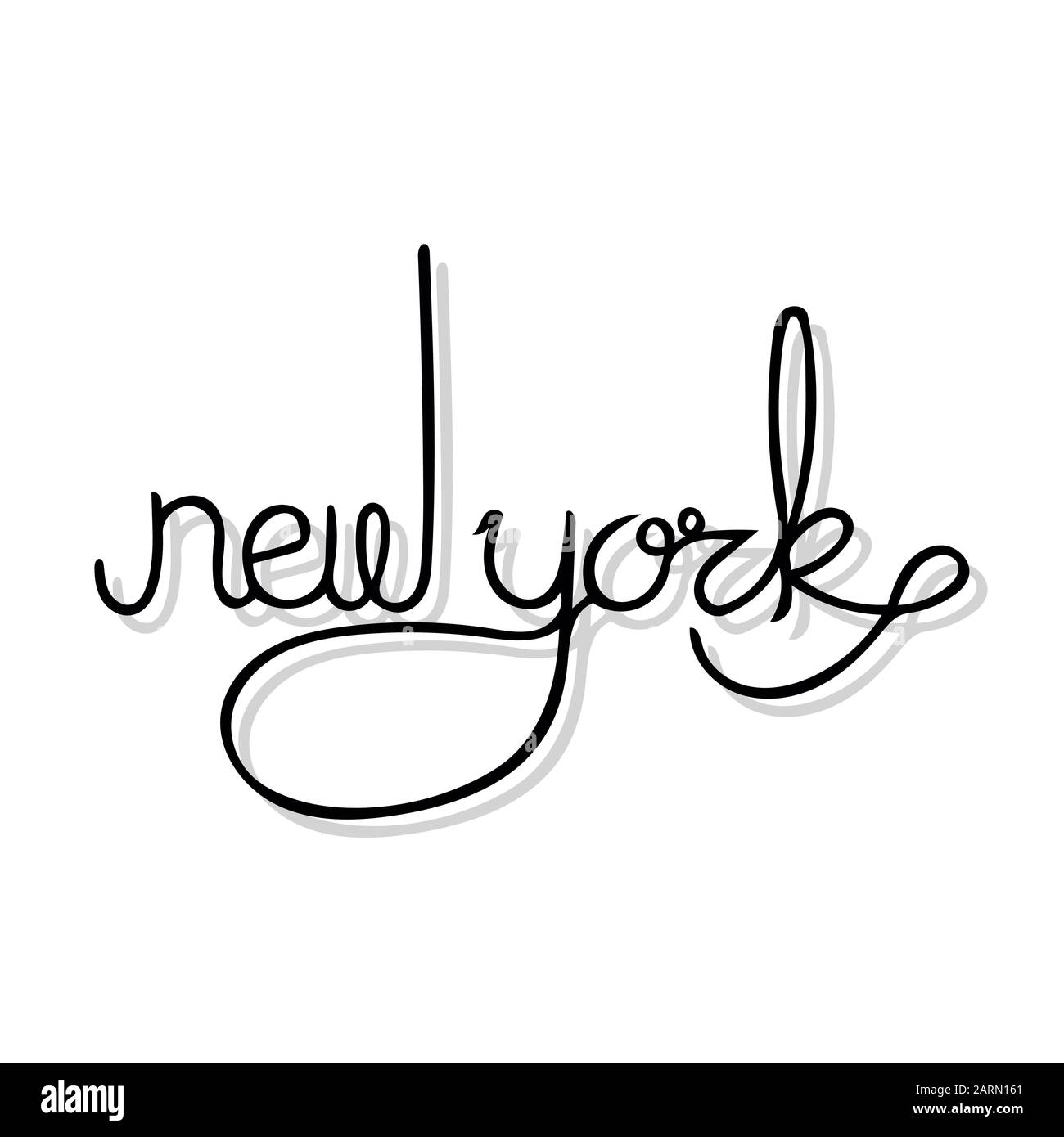 Nom de l'état écrit à la main de New York. Lettrage manuel en couleur noire et ombre grise sur fond blanc. Illustration de Vecteur