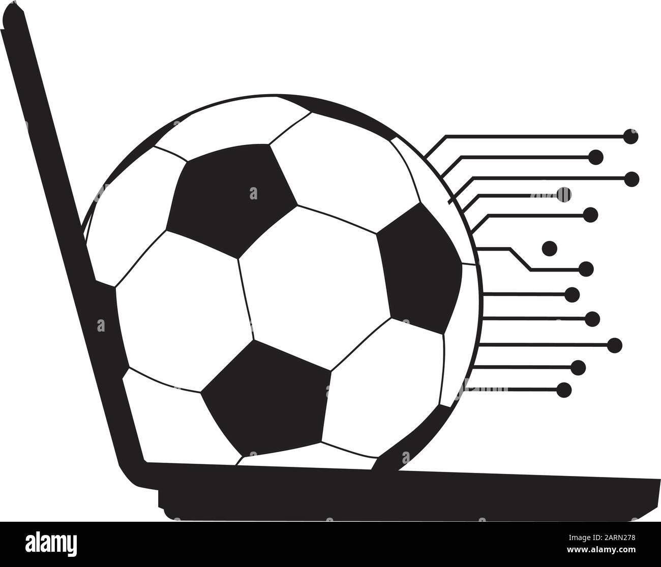 ballon de football, circuit imprimé et ordinateur portable Illustration de Vecteur