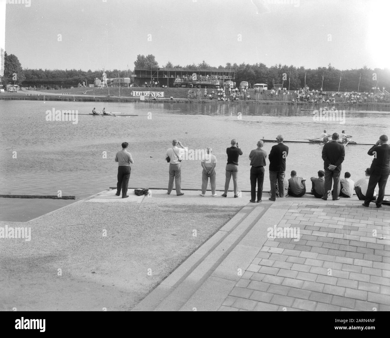 Championnats européens d'aviron à Bosbaan, terminer la première manche double deux première Suisse Date: 6 août 1964 lieu: Amsterdam Bos, Bosbaan, Suisse mots clés: Aviron, finition , Championnats Banque D'Images