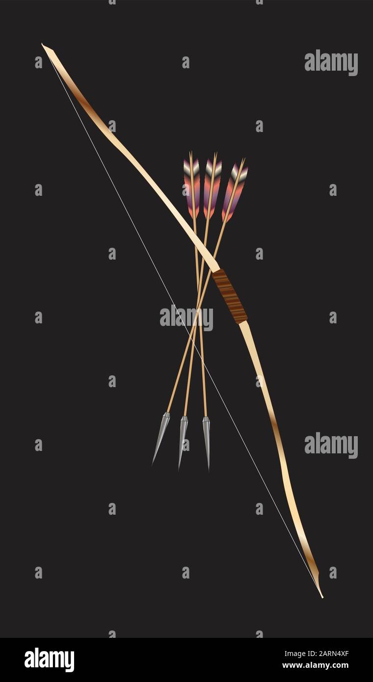 Un arc typique et une flèche sur le noir utilisé par Robin des Bois et les Indiens de l'Amérique du Nord Illustration de Vecteur
