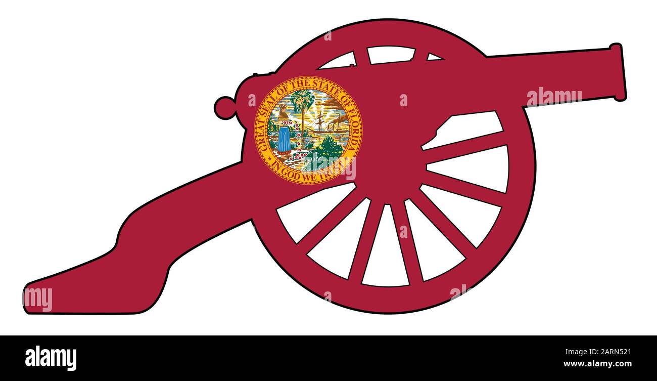 Canon typique de guerre civile américaine avec icône du drapeau de l'État de Floride isolé sur un fond blanc Illustration de Vecteur Canon typique de guerre civile américaine avec icône du drapeau de l'État de Floride isolé sur un fond blanc Illustration de Vecteur