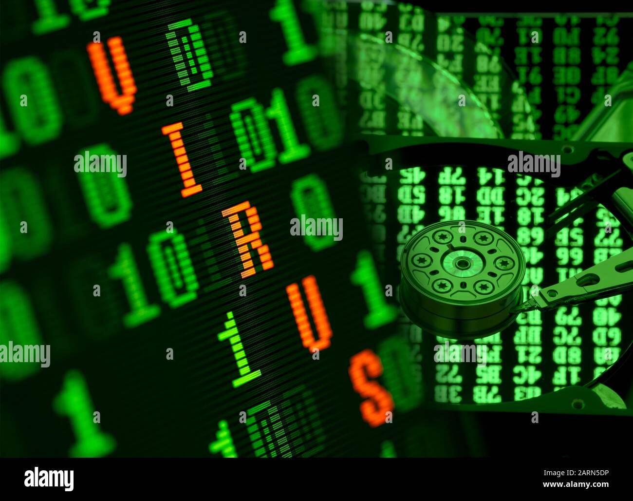 Virus trouvé dans les données binaires du disque dur de l'ordinateur Banque D'Images