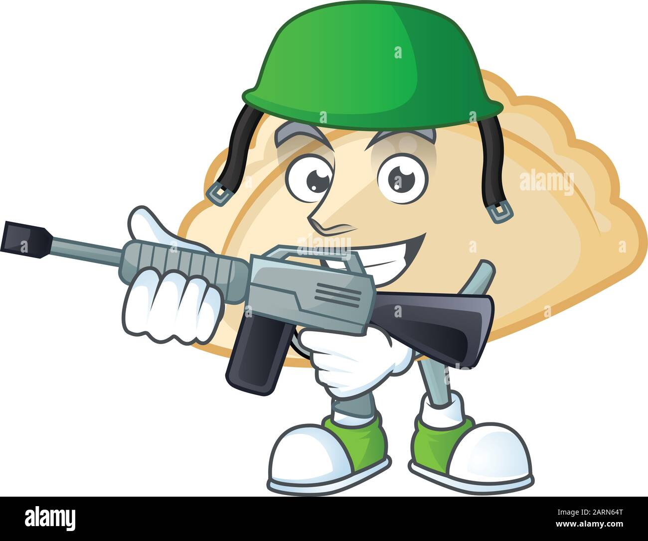 Pierogi carton caractère dans un uniforme de l'Armée avec mitrailleuse  Image Vectorielle Stock - Alamy