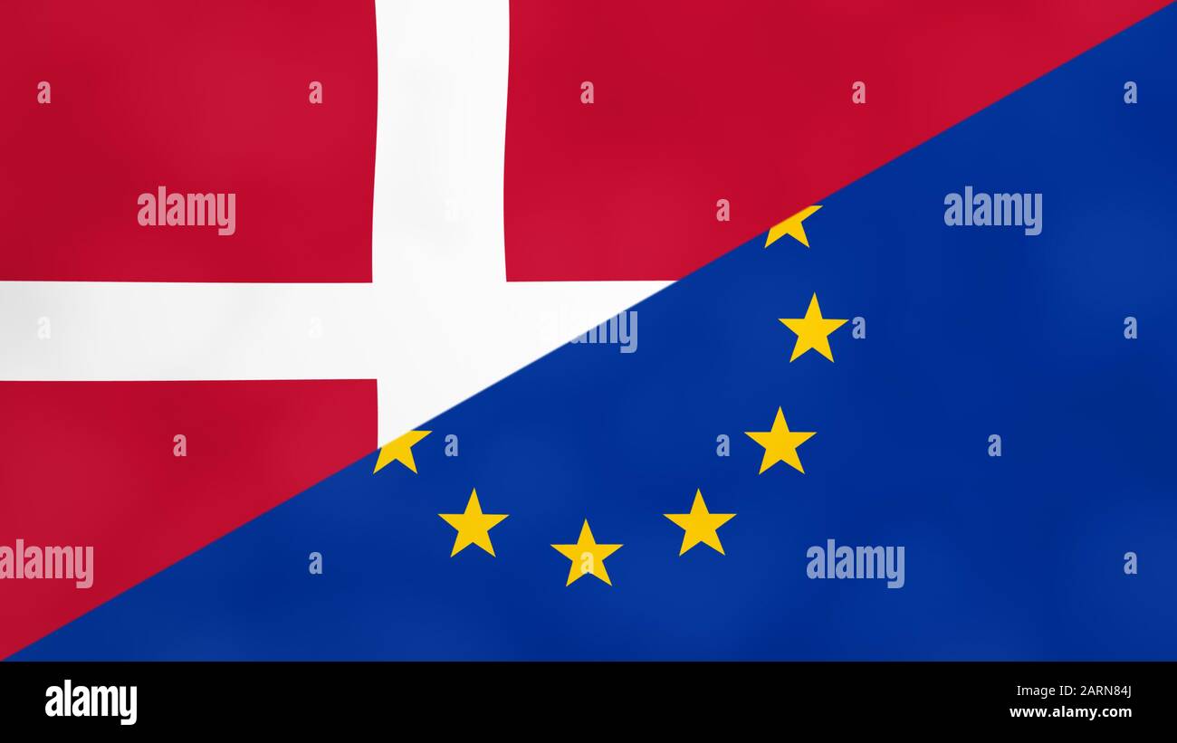 Le Danemark et l'Europe ont partagé le drapeau. Concept de Brexit du Danemark sortant de l'Union européenne. Banque D'Images