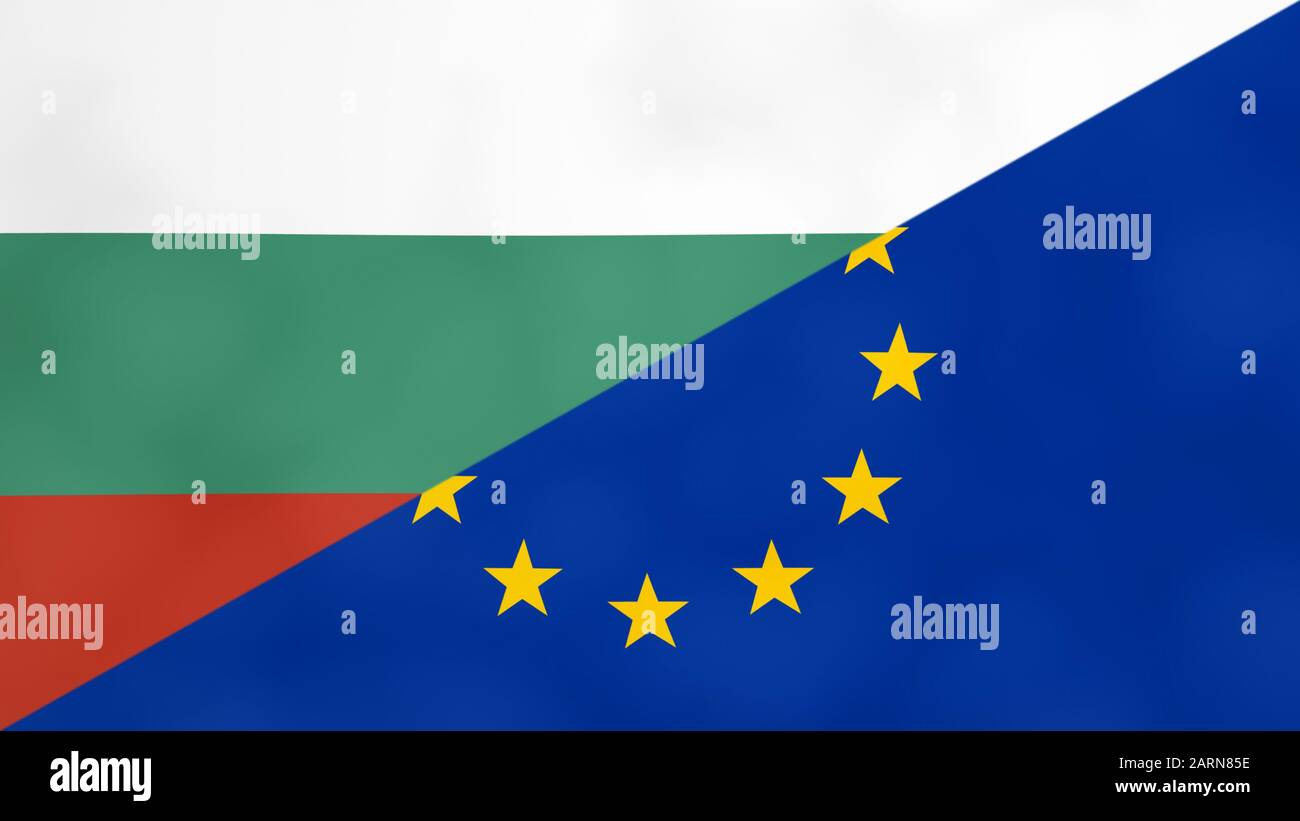 Le drapeau bulgare et l’Europe se divisent. Concept de Brexit de la Bulgarie qui quitte l'Union européenne. Banque D'Images